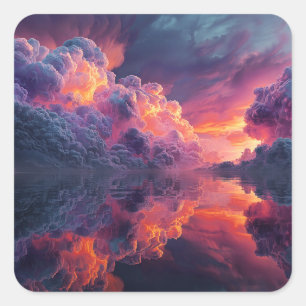 Sticker Carré Nuages de coucher de soleil surréalistes réfléchis