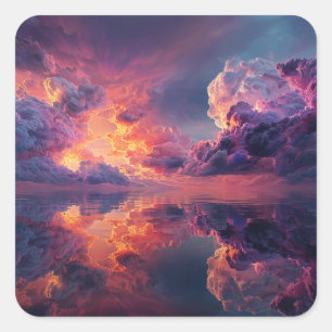 Sticker Carré Nuages dramatiques surréalistes avec coucher de so