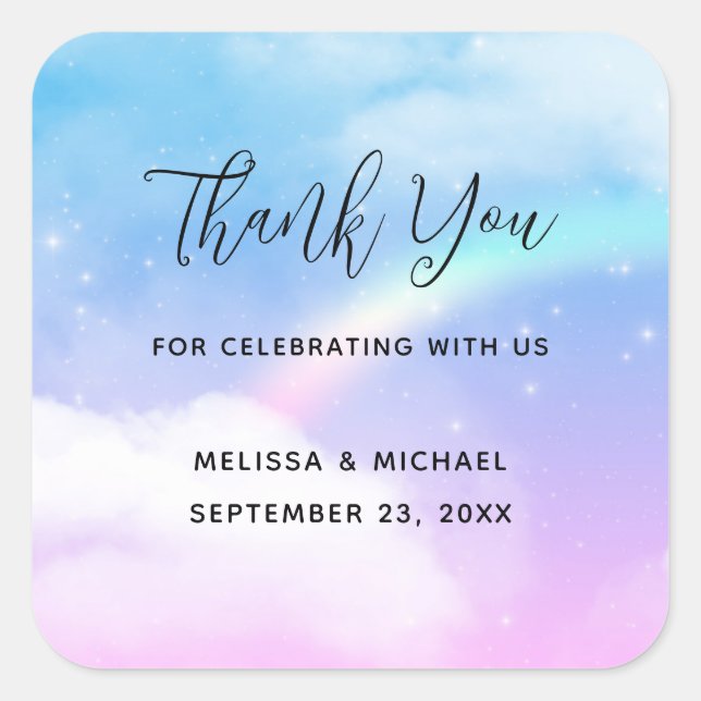 Sticker Carré Nuages magiques Pastel et Merci arc-en-ciel (Devant)