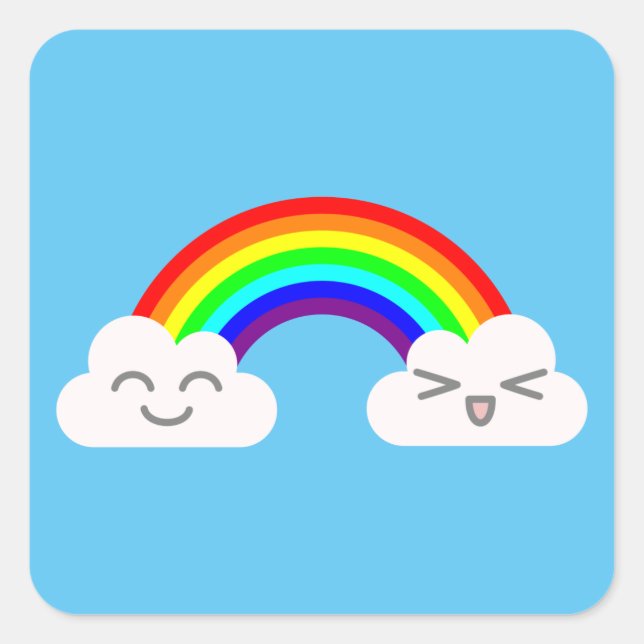 Sticker Carré Nuages Mignons et un Arc-en-Ciel (Devant)