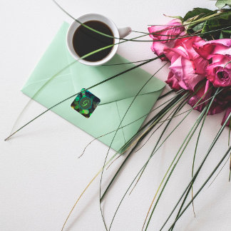 Sticker Carré Nuances de cercles verts et monogramme