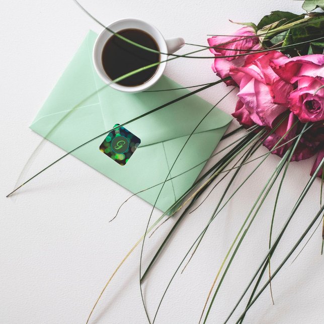 Sticker Carré Nuances de cercles verts et monogramme (Créateur téléchargé)