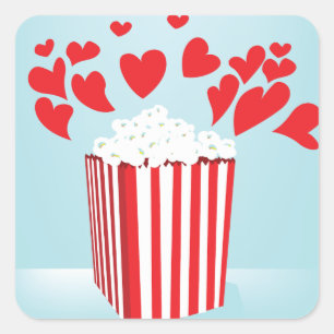 Sticker Carré Nuit de cinéma Popcorn et Cœurs