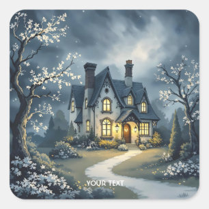Sticker Carré Nuit de la Vieille Maison d'Imaginaire mignonne