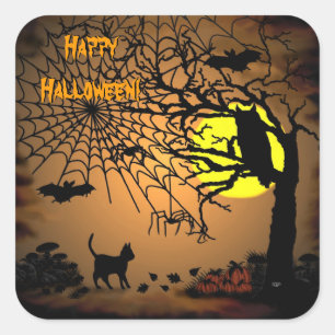 Sticker Carré Nuit d'Halloween, Joyeux Halloween !