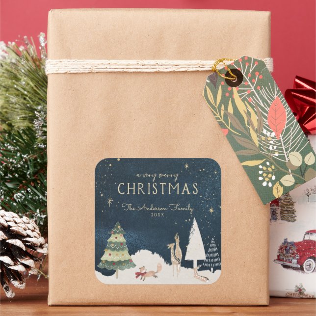 Sticker Carré Nuit d'hiver | Élégant Merci de Noël Or (vacances)