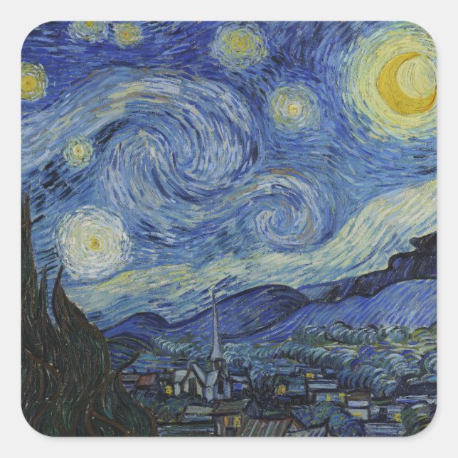 Sticker Carré "Nuit étoilée" par Van Gogh (Devant)