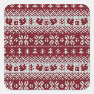 Sticker Carré Nuit, Noël, écureuils, motif vintage.