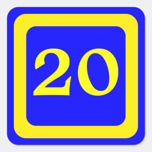Sticker Carré numéro 20, arrière - plan bleu, cadre jaune