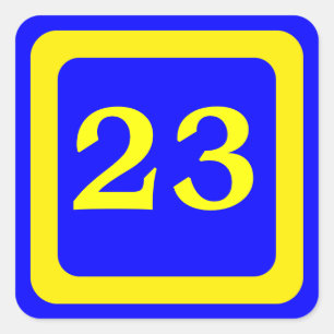 Sticker Carré numéro 23, fond bleu, cadre jaune