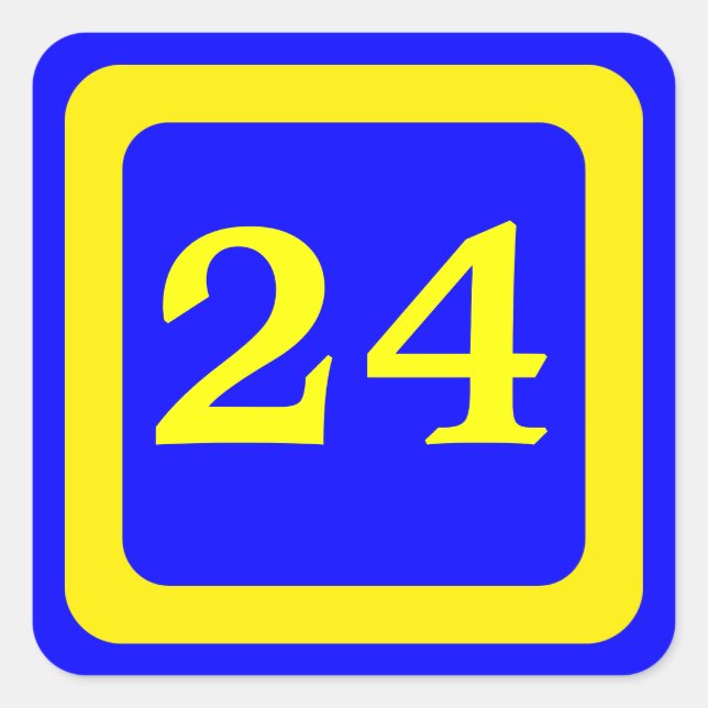 Sticker Carré numéro 24, arrière - plan bleu, cadre jaune (Devant)