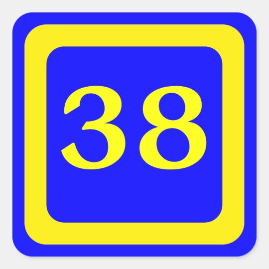 Sticker Carre Numero 38 Arriere Plan Bleu Cadre Jaune Zazzle Fr
