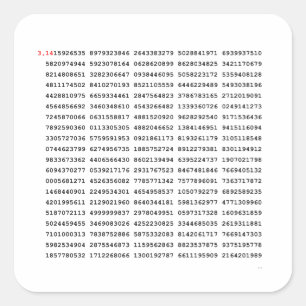 Sticker Carré Numéro Pi 1000 Premiers Chiffres Symbole mathéma