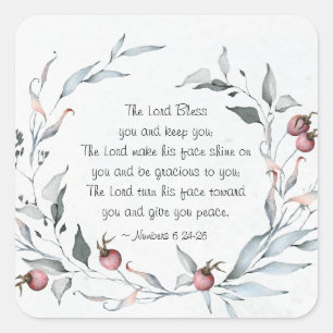 Sticker Carré Numéros 6:24-26 Le Seigneur vous bénisse Floral d'