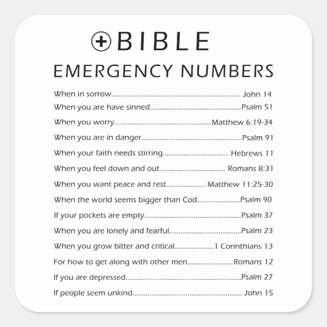 Sticker Carré Numéros d'urgence de la Bible (Devant)