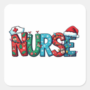 Sticker Carré Nurse Christmas Nurse Christmas Nurse Médicale Hos