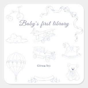 Sticker Carré Nursery Toile de Jouy Première bibliothèque de béb