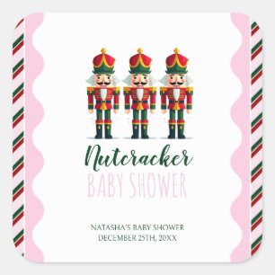 Sticker Carré Nutcracker rose fille Baby shower de Noël