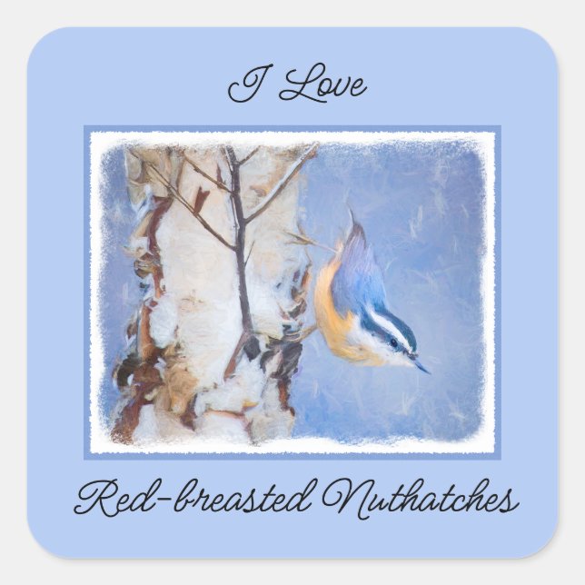 Sticker Carré Nuthatch à poitrine rouge Peinture d'art original  (Devant)
