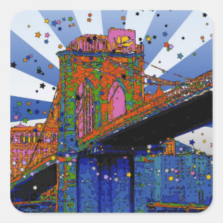 Sticker Carré NYC psychédélique : pont Brooklyn #2