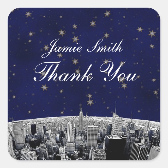 Sticker Carré NYC Skyline 2 Blue Gold Star Merci (Devant)