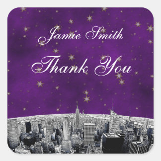 Sticker Carré NYC Skyline 2 Purple Gold Star Merci