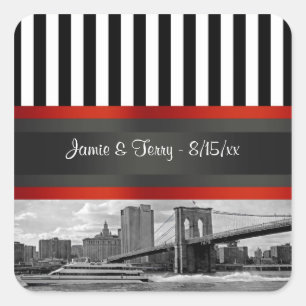 Sticker Carré NYC Skyline Brooklyn Bridge Boat Invitation Suite