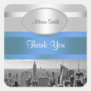 Sticker Carré NYC Skyline BW 05 Blanc Bleu 2 Merci