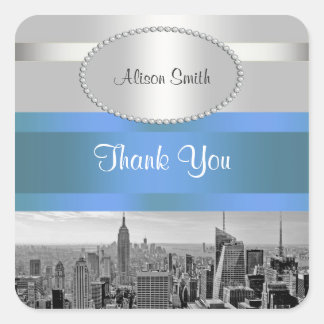 Sticker Carré NYC Skyline BW 05 Blanc Bleu 2 Merci