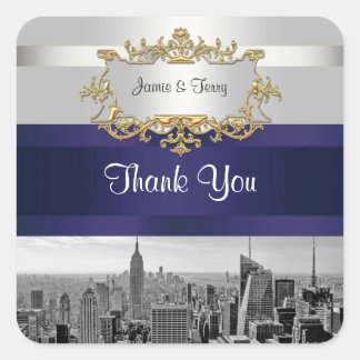Sticker Carré NYC Skyline BW 05 White Navy Invit Suite Merci