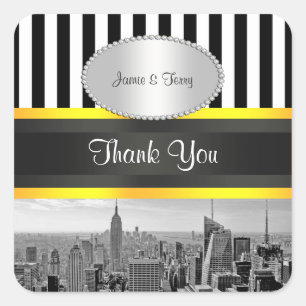 Sticker Carré NYC Skyline BW ESB Blk Wht Strp Yello P Favor Tags