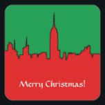 Sticker Carré NYC Skyline: ESB Christmas Silhouette<br><div class="desc">NYC Skyline : ESB Christmas Silhouette The New York City Skyline avec une silhouette de l'Empire State Building,  Bank of America Tower et plus dans les couleurs festives de Noël rouge et vert 2012 ©NYCisMyMuse Tous droits réservés</div>