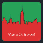 Sticker Carré NYC Skyline: ESB Christmas Silhouette<br><div class="desc">NYC Skyline : ESB Christmas Silhouette The New York City Skyline avec une silhouette de l'Empire State Building,  Bank of America Tower et plus dans les couleurs festives de Noël rouge et vert 2012 ©NYCisMyMuse Tous droits réservés</div>