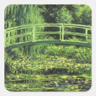 Sticker Carré Nymphéas blancs par Claude Monet, Art vintage