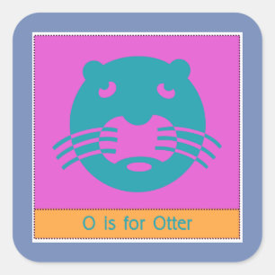 Sticker Carré O est pour Otter Animal Alphabet pour les enfants