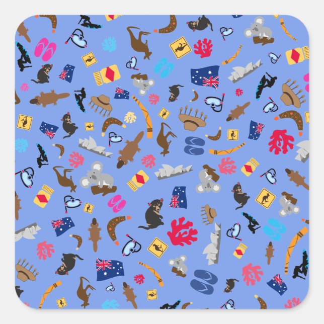 Sticker Carré objets australiens, ce qui est célèbre en Australi (Devant)