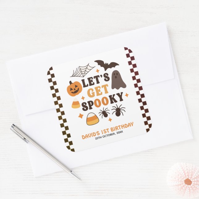 Sticker Carré Obtenons Éffrayant Halloween Custom Anniversaire (Enveloppe)