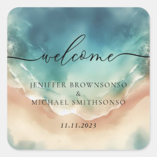 Sticker Carré Ocean Beach Cute Signature