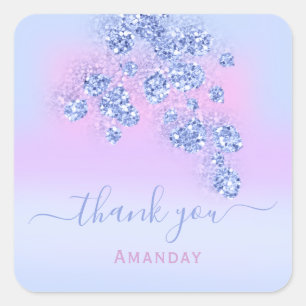 Sticker Carré Océan Bleu Ombré Paillettes Pastel Mariage ANNIVER