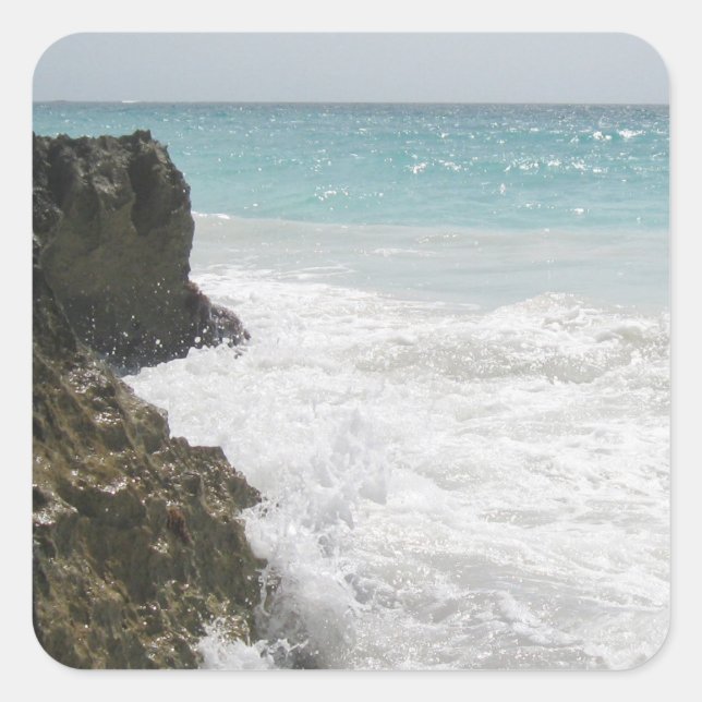 Sticker Carré Océan bleu turquoise avec des vagues de mousse (Devant)