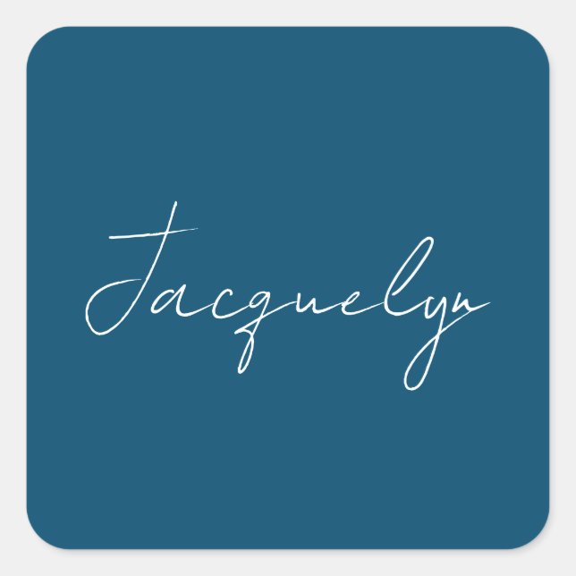 Sticker Carré Ocean Blue Plain élégant moderne minimaliste Nom (Devant)