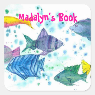 Sticker Carré Océan tropical du poisson Nom personnalisé Plaque 