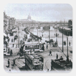 Sticker Carré O'Connell Bridge et la rivière Liffey, Dublin