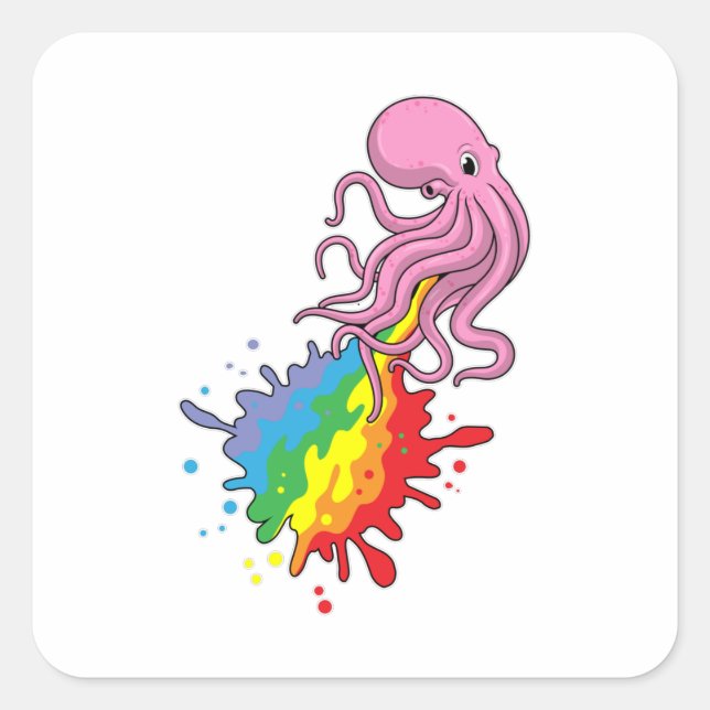 Sticker Carré Octopus avec arc-en-ciel (Devant)