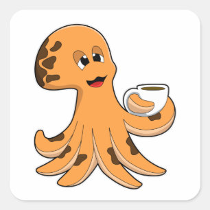 Sticker Carré Octopus avec la coupe du café