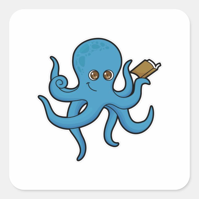 Sticker Carré Octopus avec livre (Devant)