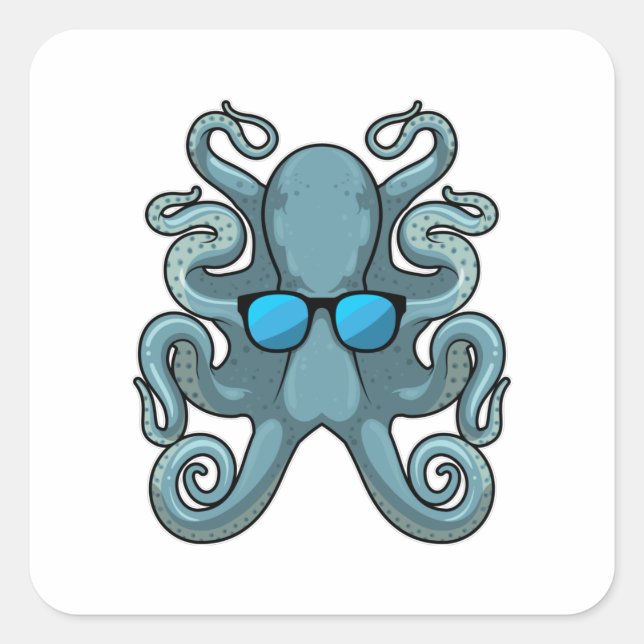 Sticker Carré Octopus avec lunettes de soleil (Devant)