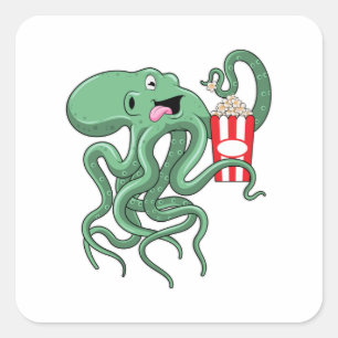 Sticker Carré Octopus avec Popcorn