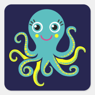 Sticker Carré Octopus bleu et jaune