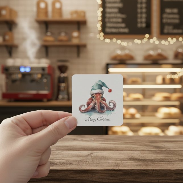 Sticker Carré Octopus Christmas Joy, coutume (Créateur téléchargé)